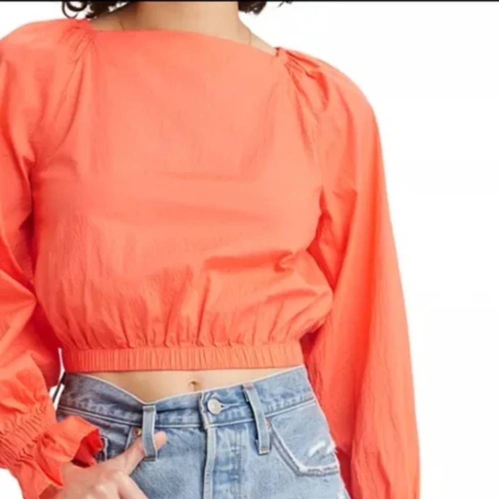 Levis Women’s Daphne Cotton Top With Puff Sleeves Coral Orange Medium M